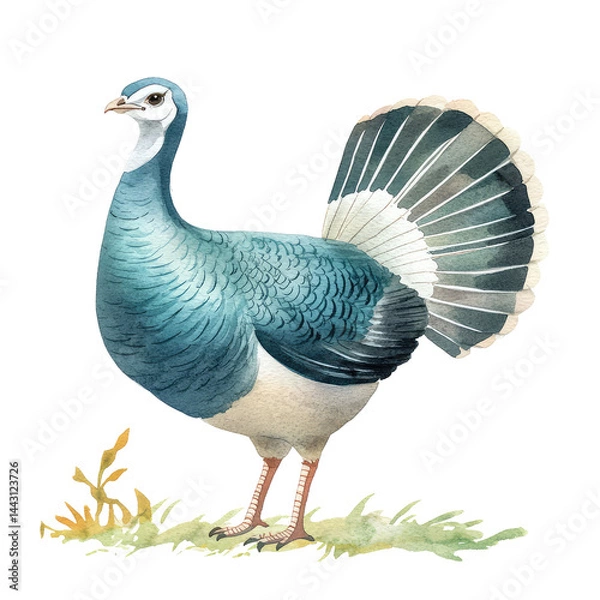 Fototapeta Elegant Isolated Turkey Illustration with Vibrant Feathers and Natural Grass Setting