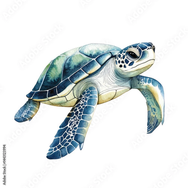 Fototapeta Isolated Turtle Swimming Gracefully in Clear Water, Capturing the Beauty of Marine Life and Nature's Wonders