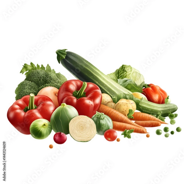 Fototapeta "Farm-Fresh Vegetables in Basket – High-Quality Image on White Background. 
 vegetable basket, healthy food on white, assorted vegetables in basket, organic farm produce, harvest basket image, fresh 
