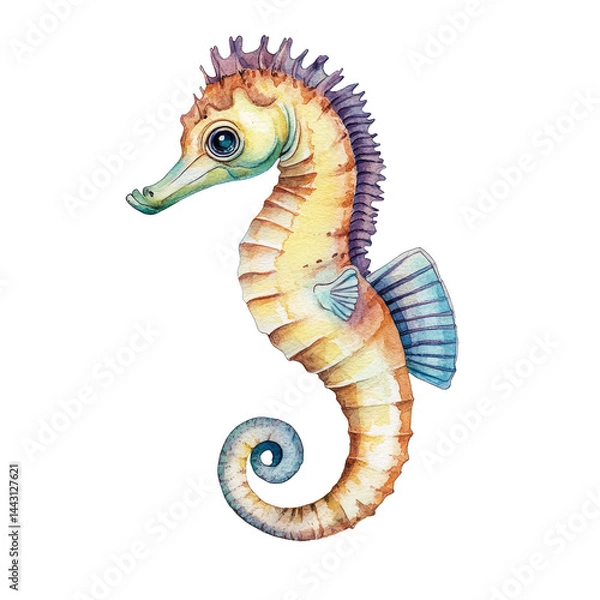 Fototapeta Hand-painted watercolor illustration of a colorful seahorse with intricate details and vibrant hues