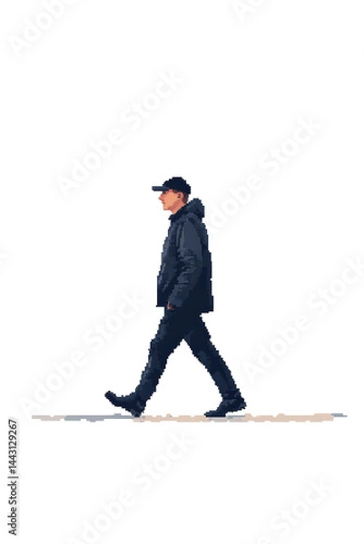 Fototapeta Isolated Pixel Art Walking Man in Jacket