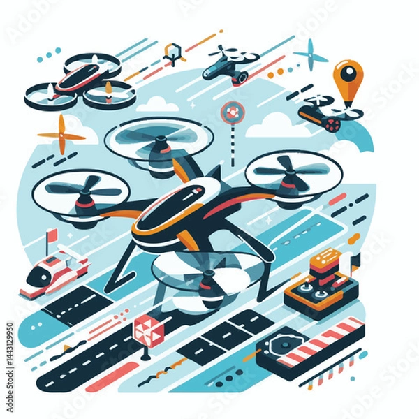 Fototapeta drone, race, hobby, technology, aerial, aircraft, control, propeller, fly, quadcopter, modern, copter, remote, speed, fpv, carbon, equipment, flight, rc, toy, antenna, sport, quad, uav, helicopter, bl