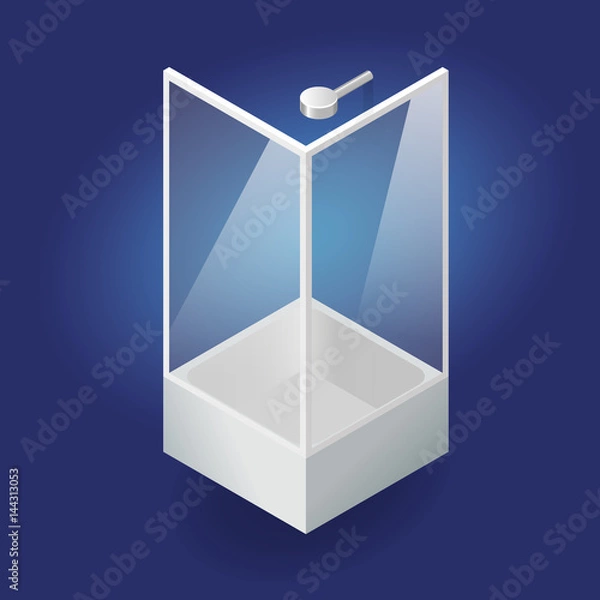 Fototapeta 3d shower cabin realistic Isometric Vector Illustration