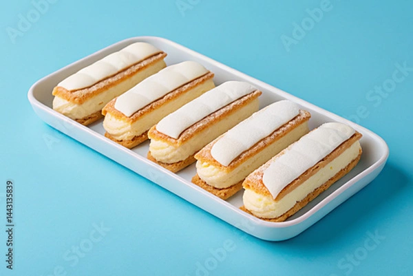 Obraz Cha a' la creme tray on blue background.