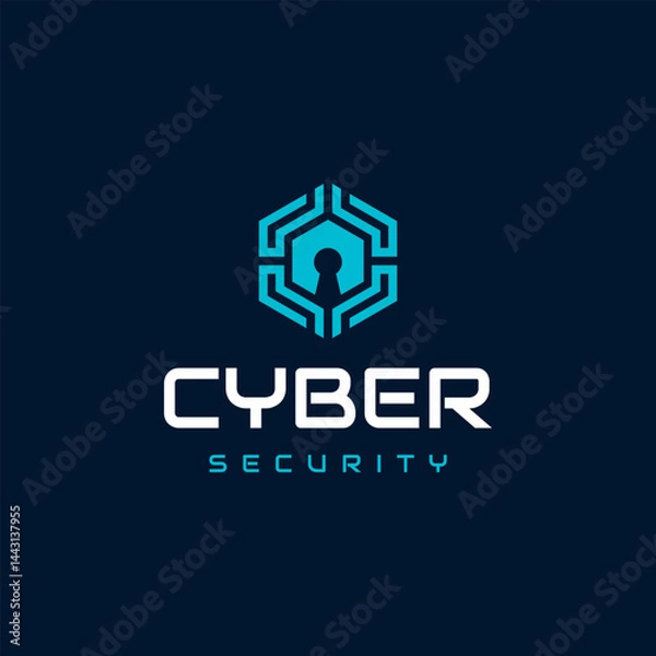 Fototapeta Cyber security logo icon design with shield and lock key graphic idea for website security, online secure logo vector template, etc