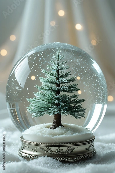 Obraz Pristine Snow Globe with Miniature Pine Tree