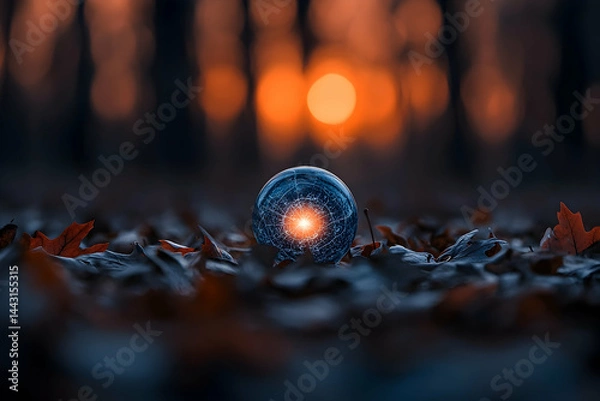 Fototapeta Magical orb in forest at sunset