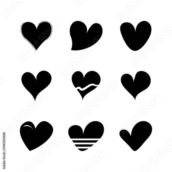 Fototapeta Set of Unique Abstract Heart Icons, Modern Love Symbols Collection
