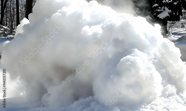 Fototapeta Melting snow pile with steam