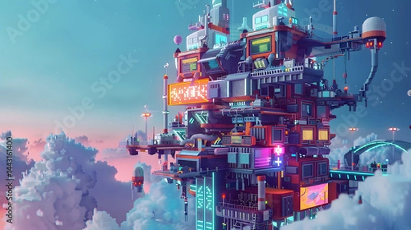 Fototapeta Cybernetic Augmentation Clinic Tower Building 3D Floating