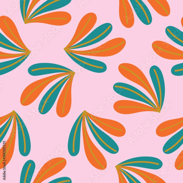 Fototapeta Retro Abstract Seamless Pattern with Colorful Petal Shapes on Pink Background