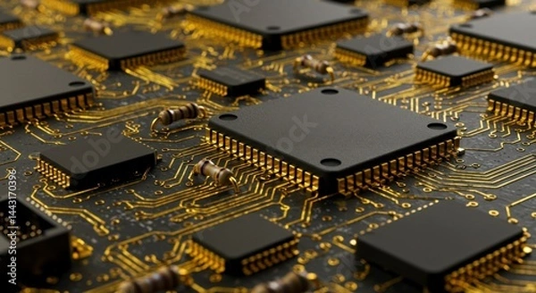Fototapeta Circuit board with integrated chips