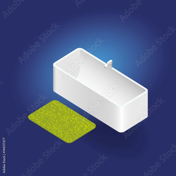 Fototapeta 3d isometric vector bathtub with rug