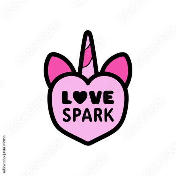 Fototapeta Heart-shaped unicorn ear outline, slogan 
Love Spark