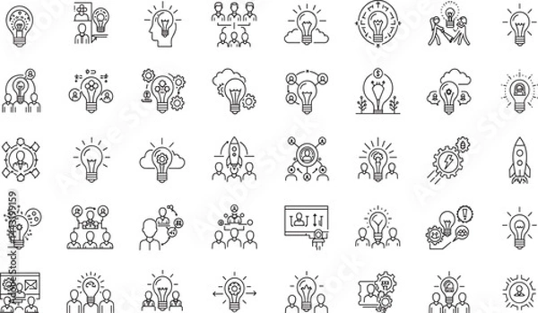 Obraz Idea, creativity line icon set. Vector pictograms of brainstorming, innovation, problem-solving, abstract thinking, insight, imagination