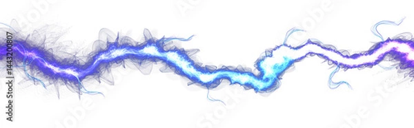 Fototapeta Blue lightning, power energy charge, abstract background. Blitz effect. Night storm flash, thunderstorm. Thunder shock isolated. Digital art dynamic illustration. png