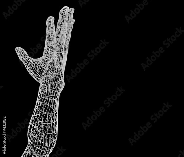 Fototapeta ワイヤーフレームの手のCG
