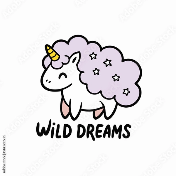 Fototapeta unicorn mane cascading with tiny stars, slogan Wild Dreams