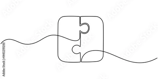 Obraz One line continuous drawing puzzle game jigsaw design vector, Puzzle design continuous one line art drawing of vector illustration, Continuous one line drawing of a puzzle. Editable outline, Puzzle.