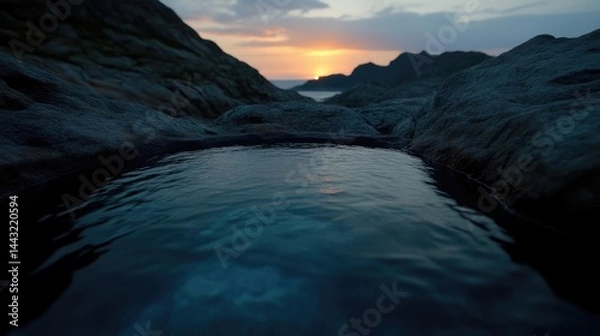 Obraz Rocky pool at sunset. Tranquil water reflecting twilight sky