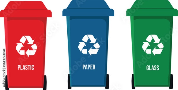 Fototapeta Waste set can with lid and ecology sign