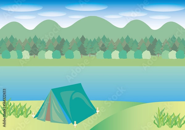 Fototapeta 湖畔のキャンプ場イメージ