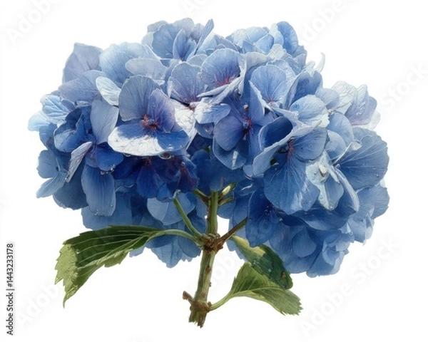 Obraz Detailed Botanical drawing of Blue Hydrangea Flower Cluster