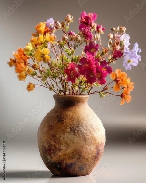 Obraz Vibrant Wildflower Bouquet in Rustic Vase Arrangement