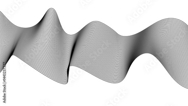 Fototapeta Thin wavy line abstract background. Wavy line horizontal divider outline minimalist background. Abstract black lines wave curve motion on white background. Vector Illustration.