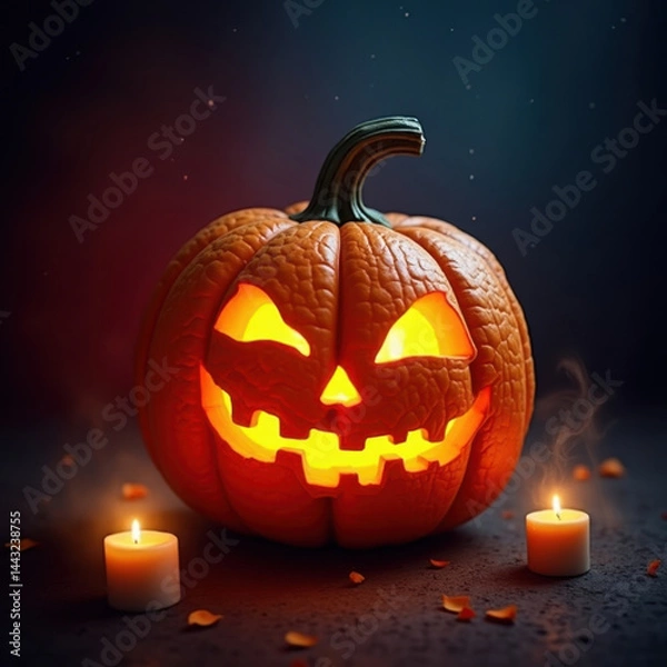 Obraz A pumpkin symbolizing Halloween celebrations, spooky vibes, and seasonal decorations fitting the October holiday atmosphere