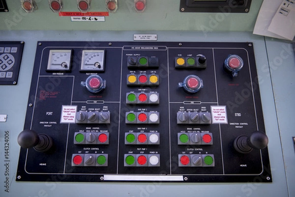 Fototapeta Engine room console control panel on tanker 