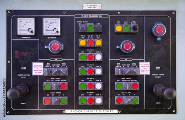 Fototapeta Engine room console control panel on tanker 