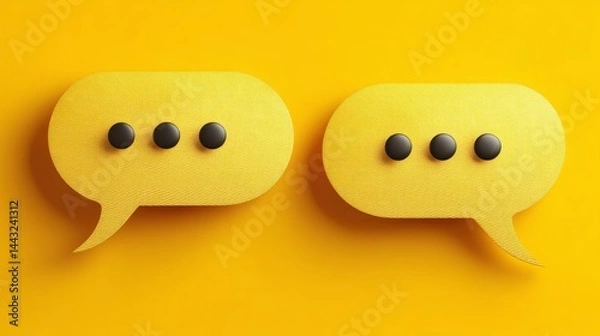 Obraz Two yellow textured speech bubbles with black dots on yellow background.