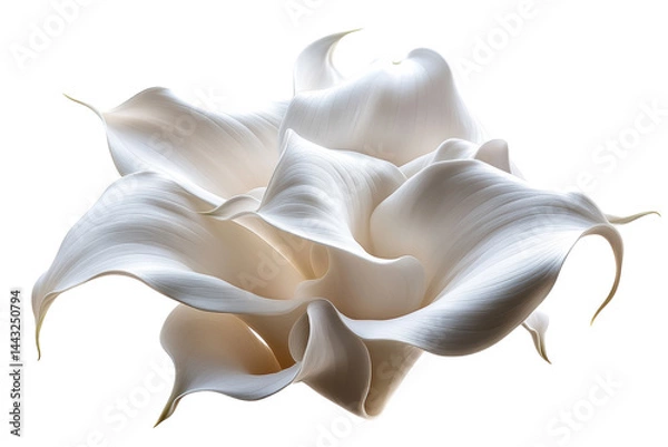 Fototapeta Elegant white Calla lily blossoms dance in dramatic light against a black backdrop showcasing on transparent background