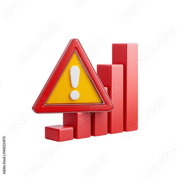 Obraz A striking red warning sign with an exclamation mark, accompanied by ascending red bars representing data or statistics.