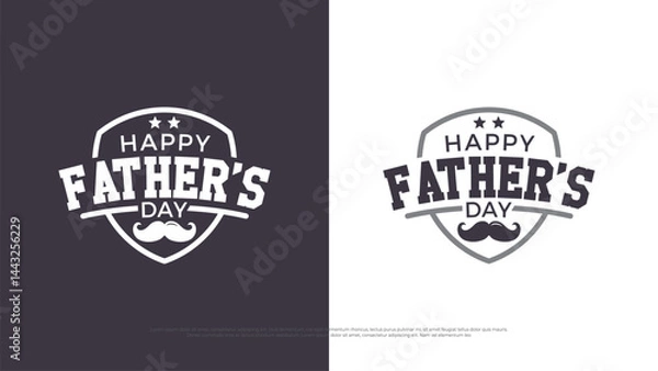Fototapeta Vector logo design for Happy Father's Day, with shield symbol background some stars and mustache decoration