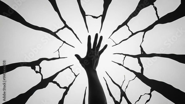Fototapeta Terrifying Hand Emerges from Darkness Unleashing Fear in a Cracked Void