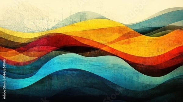 Fototapeta Colorful abstract background with wavy lines. ,A bright abstract background with bold, contrasting colors in purple, gold, and teal