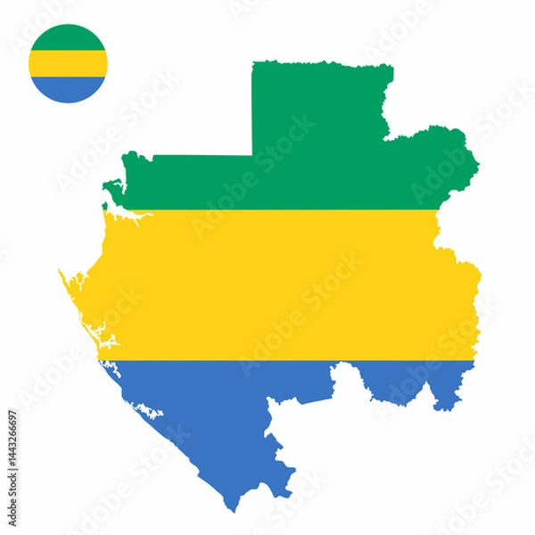 Fototapeta Vector set of Gabon high detailed map flag and national flag round badge isolated on white background.
