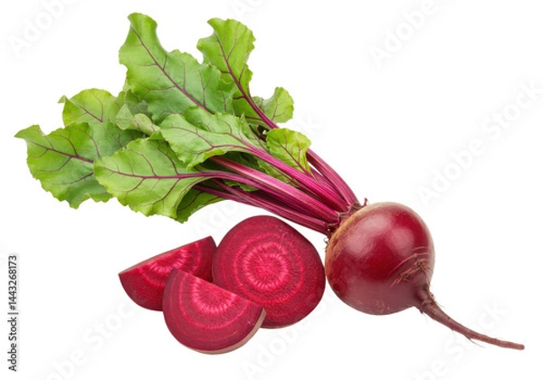 Fototapeta Beetroot with leaves and slices isolated on transparent background