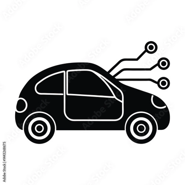 Obraz Electric car with digital trail on white background