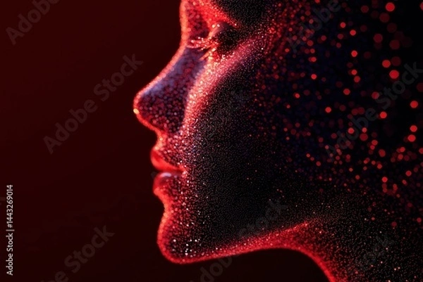 Fototapeta Woman's profile, glowing red particles