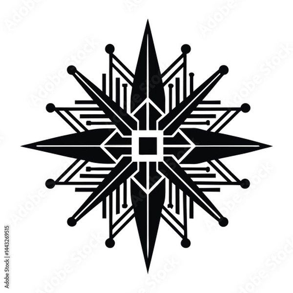 Obraz Compass pointer made of AI chips on white background