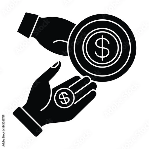 Obraz Coin and hand exchange vector on white background