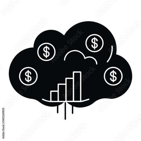 Obraz Cloud with financial symbols inside on white background