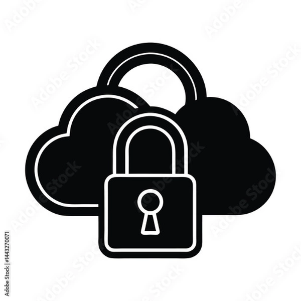 Obraz Cloud and lock combo icon on white background