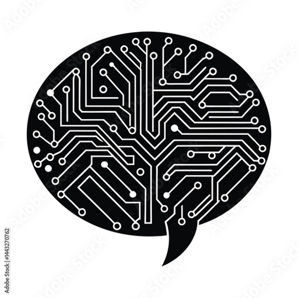 Obraz Chat bubble formed by circuit lines on white background