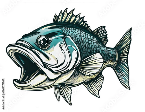 Obraz Pseudo vector illustration of American largemouth bass blue isolate on white background.