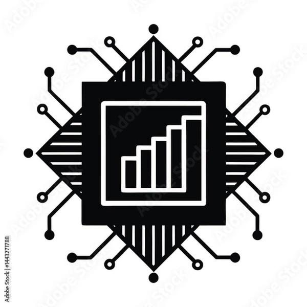 Obraz Bar chart inside microchip on white background
