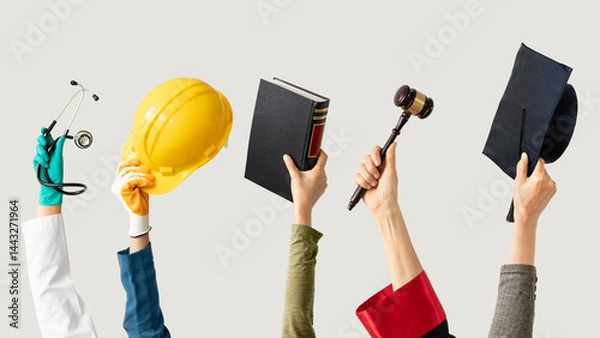 Obraz Hands up for education on isolated background